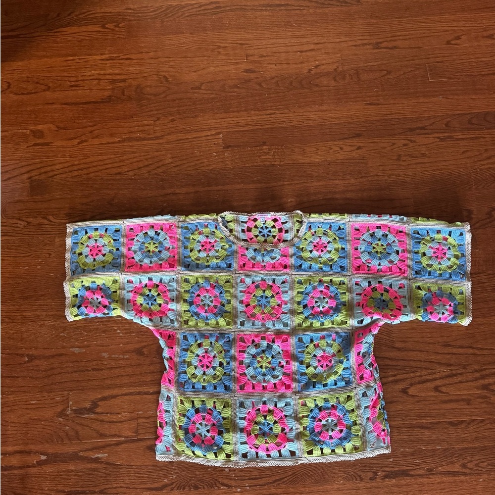 Johnny Was Florabelle Crochet Top Colorful Knitted Pattern Size XS